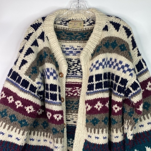 Sweaterman 100% Wool Ecuador Cardigan Sweater L/XL Hand Knit - Picture 2 of 9